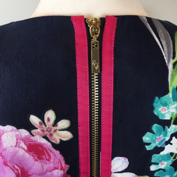 Eliza J | Navy Floral Pleated Fit Flare Dress 6P - Picture 5 of 8